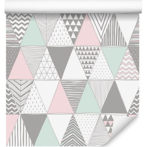 Papel pintado con triángulos geométricos y coloridos para salón y dormitorio, 50x1000 cm. (1/5)