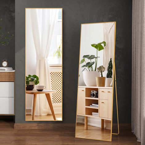 Standspiegel 177 x 77 cm – Goldfarbener minimalistischer Aluminiumrahmen – Großer moderner Wandspiegel zum Aufstellen oder Aufhängen – Für Wohnzimmer und Schlafzimmer