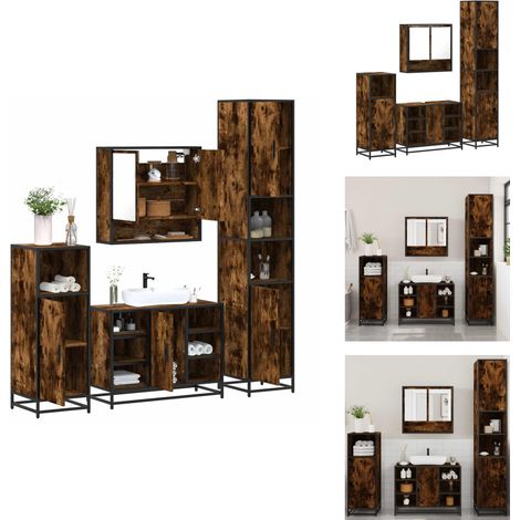 Ensemble meubles salle de bain 4 pcs chêne fumé bois ingénierie - Ensemble De Meubles De Salle De Bain - Ensembles De Meubles De Salle De Bain - Armoire De Salle De Bain - Armoire De Rangement De Sall (1/5)