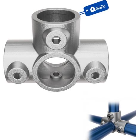 Té de sortie latérale Ø42 mm galvanisé argent – collier de serrage 3 douilles croisées connecteur tubulaire latéral – Raccord ubulaire croix, kee klamp, connecteur voies – GeZu Impex