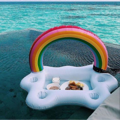 Seau gonflable pour fête d'été, porte-gobelets nuage arc-en-ciel, glacière flottante pour bière, plateau de table, bouée de plage (1/5)