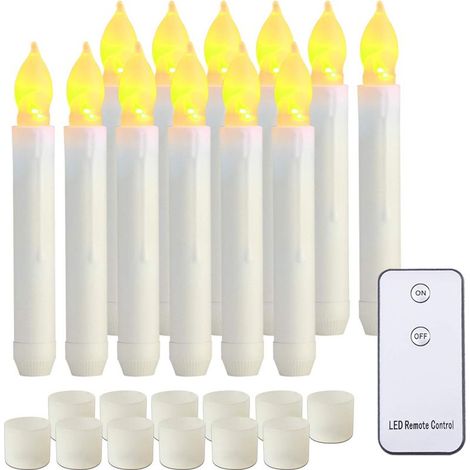 Bougies LED à piles avec télécommande, lumière vacillante, bougies coniques sans flamme, lot de 12 bougies artificielles jaune chaud pour fête d'Halloween à l'église (1/5)