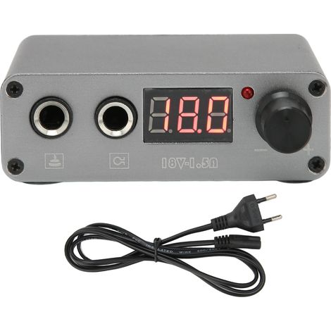 Alimentation professionnelle pour tatouage, alliage, double mode, source d'énergie avec écran LCD, 100-230V, grise, fiche UE. (1/5)