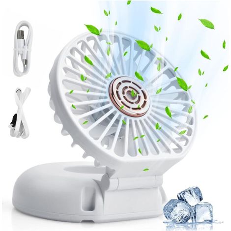 Mini ventilateur portable en 1, mini ventilateur à main rechargeable USB, ventilateur de poche à 3 vitesses, ventilateur personnel pliable, ventilateur de table pour voyage au bureau (blanc) (1/5)