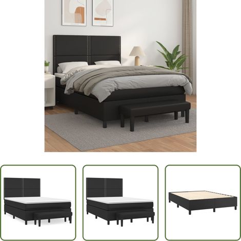 Matratze -  Boxspringbett mit Matratze Schwarz 140x200 cm Kunstleder