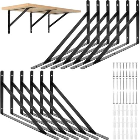 Shelf Brackets 190 x 300 mm Black Metal Bracket Bracket for Wall Mounting Workbench Storage Shelf (1/5)