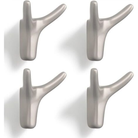 Lot de 4 patères doubles robustes en alliage de zinc pour couloir, chambre, salon, cuisine, vis incluses (nickel nacré)