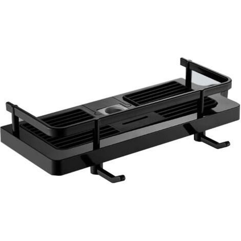 Shower Shelf Bathroom Organizer, No Drilling, Bathroom Storage Shelf, Multifunction Shower Bar Holder, Round Bars, Sanitary (Black) (1/5)