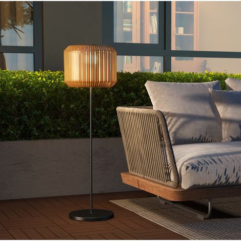 Lampada da giardino solare 34x34x130 cm, luce calda LED, pannello solare, metallo, giallo (1/5)