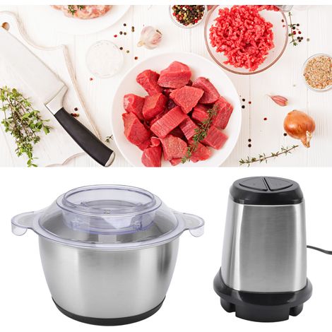 Hachoir à viande/robot culinaire électrique en acier inoxydable de 2 L avec deux vitesses, prise standard européenne, tension : 200-240 V. (1/5)