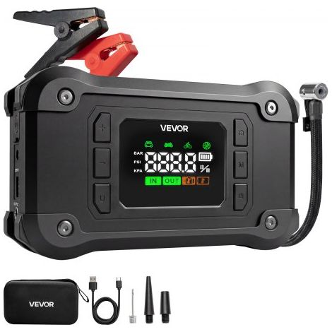 Booster Batterie Voiture avec Compresseur 8000 A Démarreur Batterie pour Moteurs Essence 9,0 L Diesel 8,0 L,Gonfleur de Pneus,1,03 MPa,Arrêt Automatique,16000 mAh,Portable avec Lampe LED (1/3)