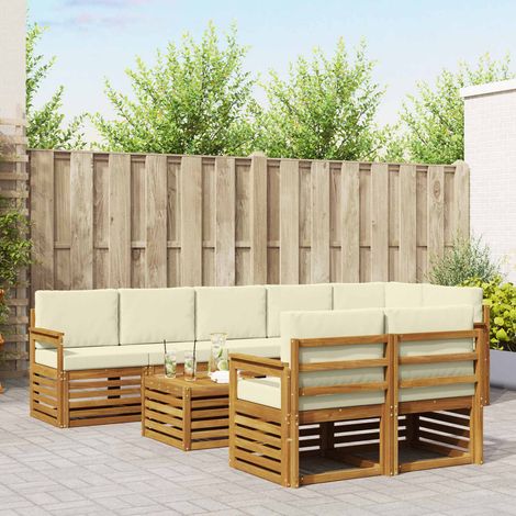 Sofagarnituren 9 pcs Natur und Creme Massivholz Akazie
