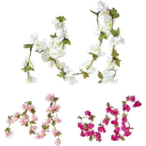 HOMESCAPES Set of 3 Cream, Cerise & Pink Artificial Blossom Flower Garlands, 5 Ft