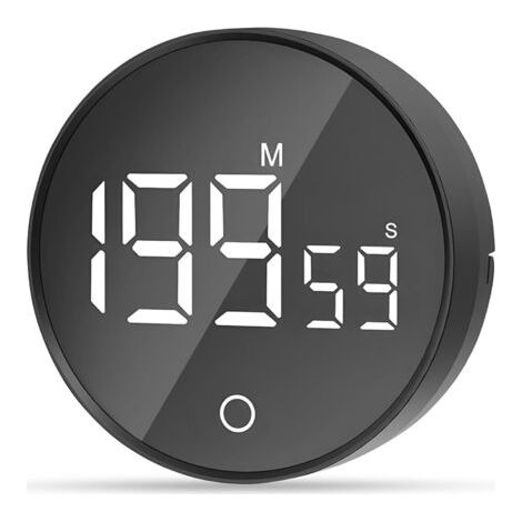 Horloge Minuterie visuelle magnétique, compte à rebours de 60 minutes avec 3 niveaux de volume, minuterie courte, grand écran LED - Noir