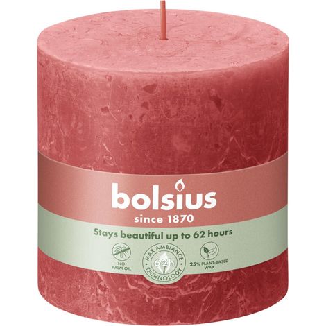 Bolsius Rustik Stumpenkerzen rosa Blüte, Höhe  10 cm, Ø 10 cm Stumpen- und Kugelkerzen