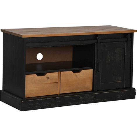 Maison Exclusive - Meuble TV HALDEN porte coulissante noir 110x40x60cm bois massif (1/5)