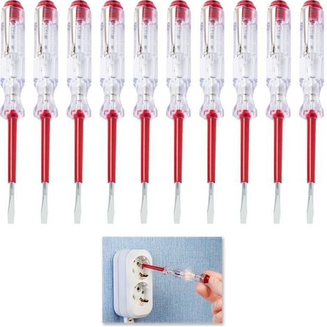10 Pièces Tournevis Testeur Electricien, Testeur standard avec Tournevis Plat, 3 en 1, Testeur de Phase, pour Valider Connexions Électriques, 100V-500V, Outil Pratique pour Maison et Professionnels (1/4)