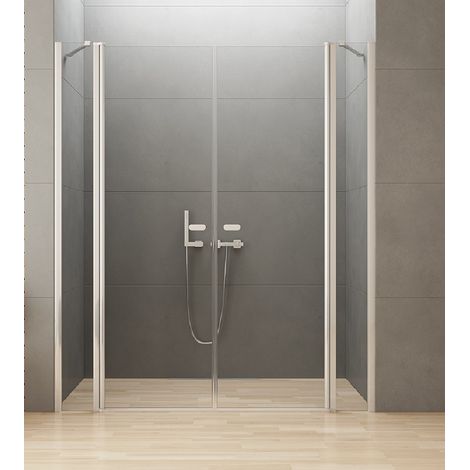 Porte de douche battante 2 parties fixes 160 cm chrome CORFOU CHROME (1/5)
