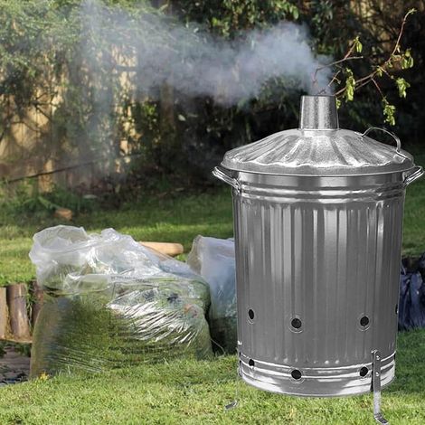2 x 90L Incinerator Galvanized Metal Heavy Duty Fire Burning Incinerators With Lid & Handles (1/2)