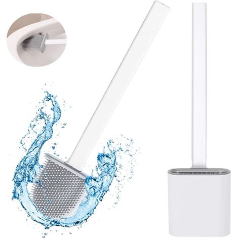 Brosse WC en silicone, brosse de toilettes pour salle de bain avec support à séchage rapide, peut être posé ou suspendu (blanc)