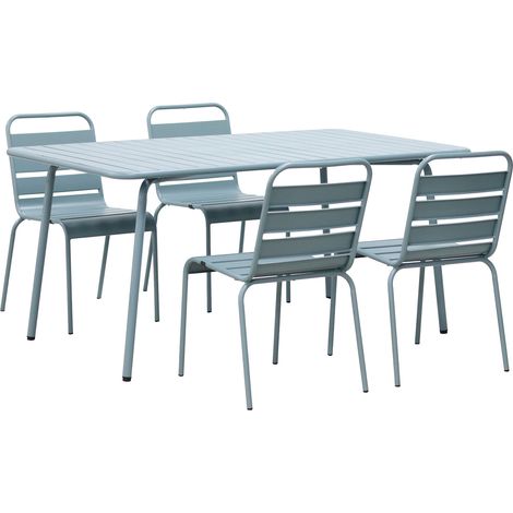 Ensemble table de jardin + 4 chaises en métal bleu gris - BACA