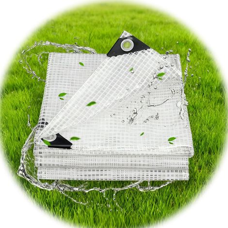 Bâche de protection 4,6 x 4,6 m - Imperméable - Bâche de protection polyvalente transparente 140 g/m² - Bords renforcés pour l'extérieur - Housse en polyéthylène imperméable - Résistant aux (1/5)