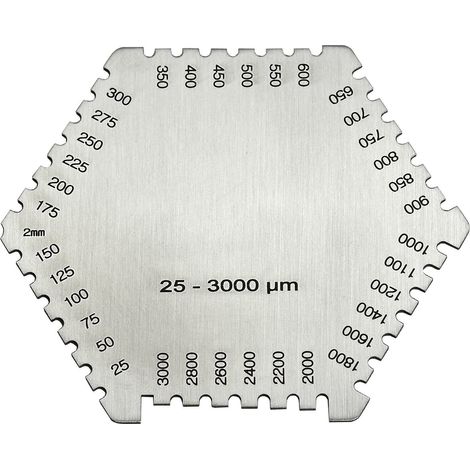 Peigne hexagonal en acier inoxydable pour peinture et revêtement (25-3000 µm), jauge d'épaisseur de film humide (1/4)