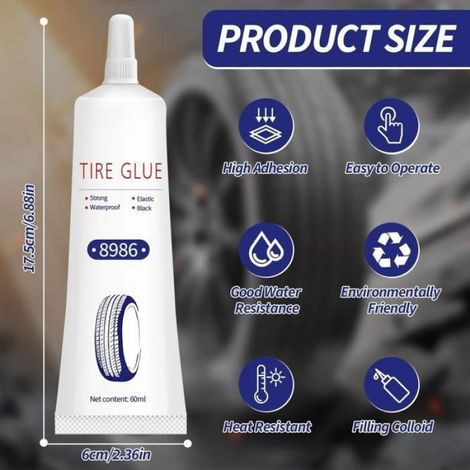 120ml Colle Pneu Voiture 2 Pice Kit Reparation Pneu Voiture Colle pour Caoutchouc Colle Meche Pneu de Vlo Moto KIT REPARATION PNEU (1/4)