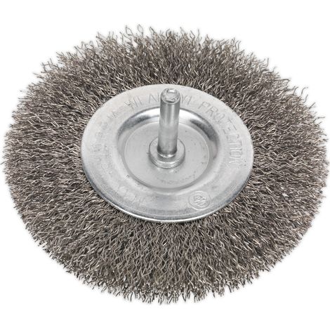Sealey 100mm Crimped Flat Wire Brush with 6mm Shaft SFBS100 (1/2)