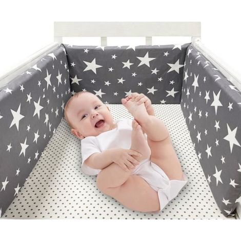 Tour de Lit Bébé MERKMAK Tour de Lit Respirant, Coussin Anti-choc Coton, Contour de Lit Bébé 200X30cm pour Lit Barreaux Bébé