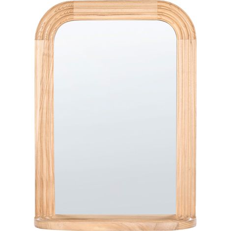 Wall Mirror Brown Paulownia Wood Frame with Shelf Scandinavian Style Hanging Decor RISCLE (1/5)