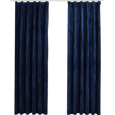Rideaux occultants et crochet 2pcs Velours Bleu foncé 140x225cm (1/5)
