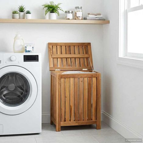 Panier à Linge Naturel 50 x 35 x 60 cm Bois de teck massif vidaXL