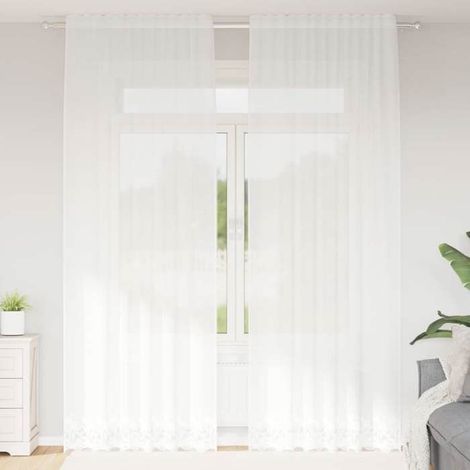 Rideau en dentelle - Floral - Blanc - 300 x 150 cm - Polyester occultant (1/5)