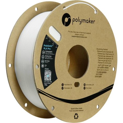 Polymaker PA13001 Filamento per stampante 3D PLA Filamento ad alta velocità, resistente agli urti 1.75 mm 1000 g Bianco