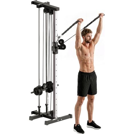 Verstellbare, wandmontierte Oberkörper-Trainingsstation mit Doppelseilzug und 15 Positionen für Zuhause, Fitnessstudios, Sporthallen und mehr.