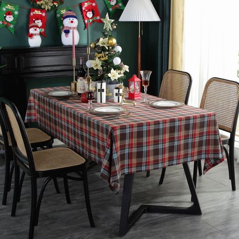 Nappe rectangulaire à carreaux - Nappe lavable - Nappe en coton et lin - Set de table anti-poussière - Idéale pour les fêtes, les restaurants et les pique-niques - 140 x 220 cm (1/5)