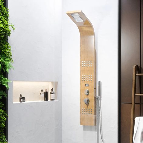 Panneau de douche en bambou 3 fonctions avec thermostat numérique et pommeau de douche Take (1/4)