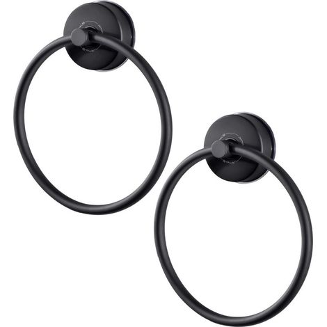 Porte Serviettes Douche Ventouse Salle de Bain Anneau Porte-Serviettes Noir INOX Support Serviette Ventouse sans Percage Porte Torchon Rond Cuisine Accroche Serviette Ventouse Mural Lot de 2 (1/5)
