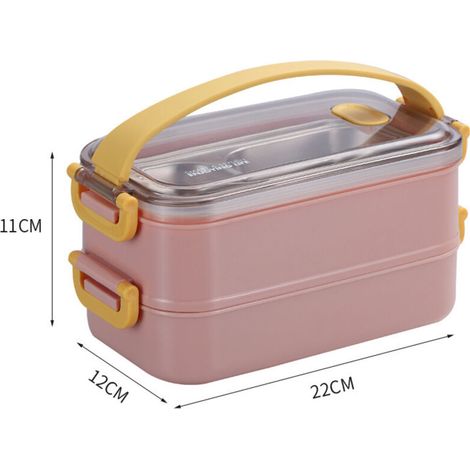 Boîte à lunch étanche à double couche, Lunch Box ,adaptée à l'emballage du déjeuner et à la préparation des repas travail-école-extérieur, boîte à lunch chauffant au micro-ondes(rose) (1/4)