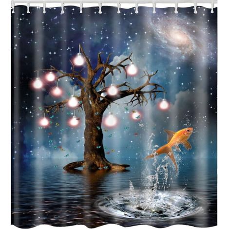 (Goldfish) Shower Curtain with Hooks High Quality Waterproof Mildewproof Easy to Clean Beautiful Print