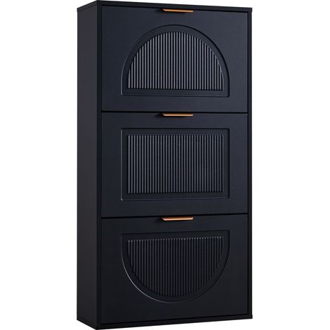 Zapatero estrecho con 3 puertas abatibles, mueble zapatero negro 60 x 24 x 114 cm (1/5)