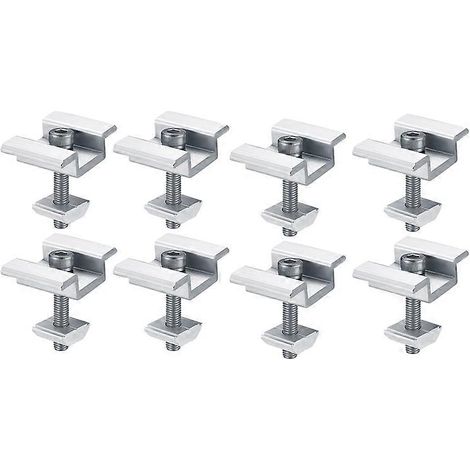 Lot de 8 supports de fixation pour panneaux solaires photovoltaïques : pinces d'extrémité et pinces centrales. (1/4)