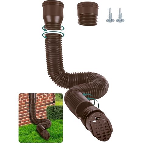 Rallonge Gouttiere Flexible, Extension de Gouttière Ronde pour 80/100 mm Descente avec Grille de Drainage, Tuyau Gouttière Souple, 47-150 cm, Accessoires pour Gouttières (Marron, 1 Pièce) (1/5)