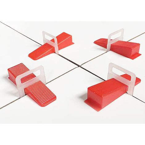 100 Fliesenausgleichskeilen, universelle Ausgleichskeilen aus wiederverwendbarem, verschleißfestem Kunststoff, rot, für Verlegung und Dekoration (1/5)
