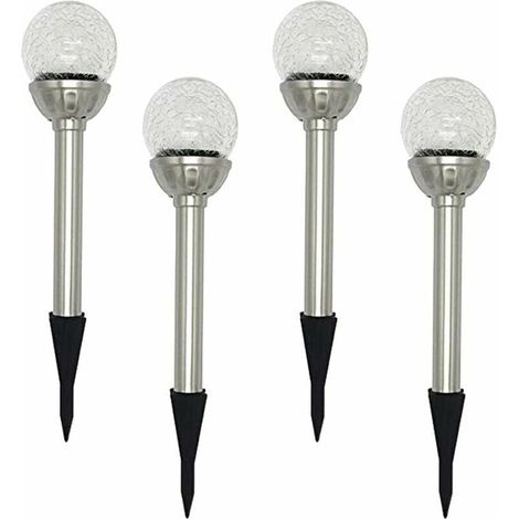 Solar-Gartenleuchten für den Außenbereich, 4er-Pack RGB 8 LED-Globus-Solar-Erdspießleuchten, Farbwechselnde Lampe aus rissigem Glas, 6–10 Stunden Betriebszeit