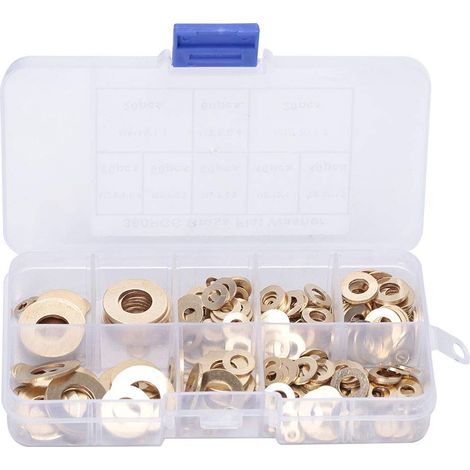 360pcs Rondelle Rondelles En Laiton Entretoise Plate En Métal M2 M2.5 M3 M4 M5 M6 M8 M10 Kit De Bague De Joint pour Vis D'étanchéité Anneaux D'étanchéité (1/5)