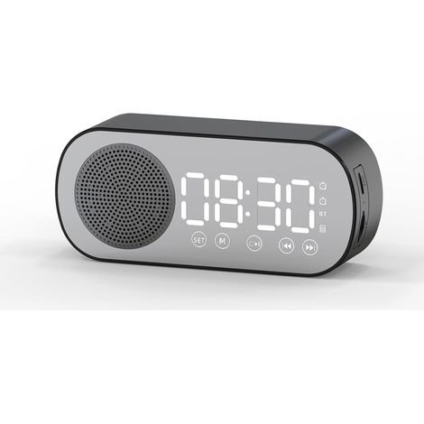 Altoparlante wireless, radio musicale, sveglia digitale ricaricabile, subwoofer, slot per scheda TF, ideale per arredare camera da letto, studio e ufficio (nero). (1/4)