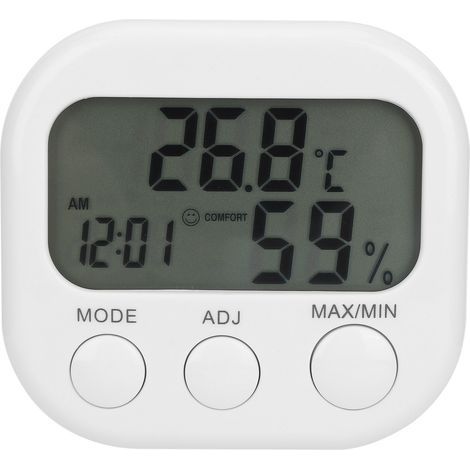 Portable Digital Hygrometer-Thermometer with Clock and Alarm, LCD Screen, High Accuracy, ABS, 7.5 x 8 x 2 cm (1/5)