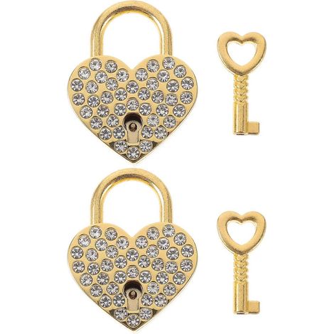 Lot de 2 cadenas en métal en forme de cœur avec strass, petits cadenas décoratifs avec clés. (1/3)